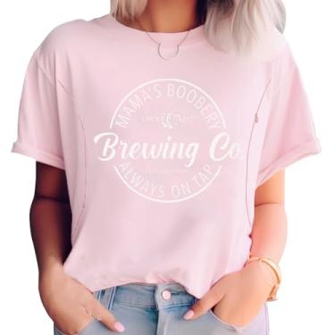 Imagem de Camiseta feminina para gestantes cores confortáveis para amamentação e amamentação camiseta Mama's Boobery Always On Tap Tops, rosa, GG