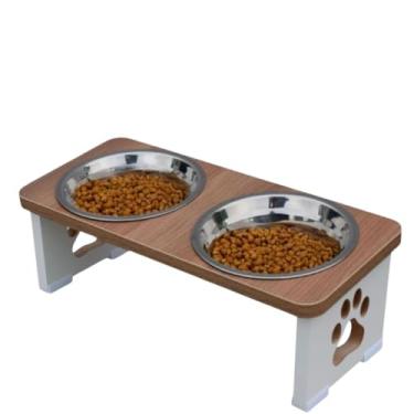 Imagem de Luma Pet, Comedouro Bebedouro Elevado Duplo Cachorro MDF Tigela Inox