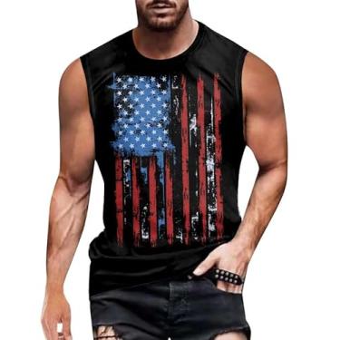 Imagem de Camiseta masculina 4th of July 1776 Muscle Tank Memorial Day Gym sem mangas para treino com bandeira americana, Preto - Bandeira americana envelhecida, 3G