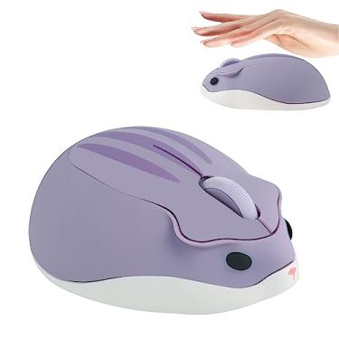 Imagem de PloutoRich Mouse sem fio bonito em forma de hamster mouse para computador 1200DPI menos ruído mouse portátil USB mouse sem fio para PC, laptop, notebook, MacBook, presente infantil (roxo)