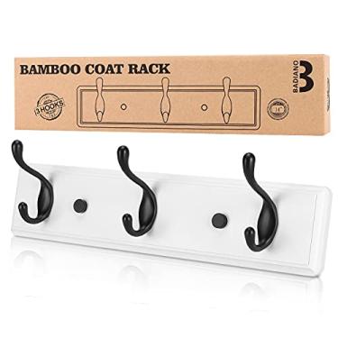 Imagem de Cabide de parede para casaco, organizador montado para armário, banheiro, quarto, entrada, corredor, hall de entrada, hall de entrada, toalhas de pendurar com ganchos duplos resistentes, chapéus, bolsas, mochilas, jaquetas, chaves (branco, preto, 3 ganchos)