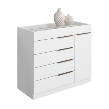 Imagem de Cômoda 5 Gavetas Com Porta Joias Organizador Tampo De Vidro Sevilha Aramóveis Branco