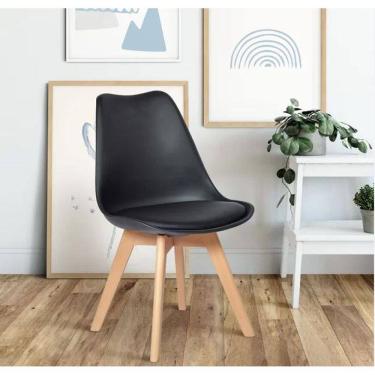 Imagem de Cadeira Charles Eames Leda Luisa Saarinen Design Wood Estofada Base Madeira - Preta