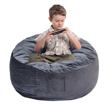 Imagem de ILPEOD Cadeira Bean Bag para adultos – Cadeiras BeanBag com capa macia – Sofá redondo e fofo para sofá para sala de estar, quarto, dormitório universitário – Presentes para jogos de leitura relaxante,