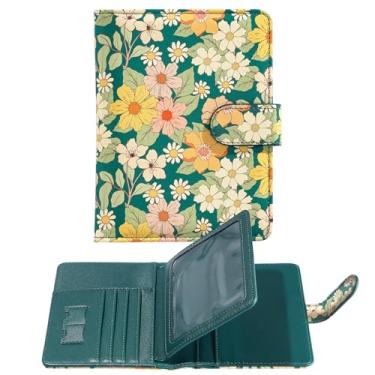 Imagem de esseroo Porta-passaporte, capa de passaporte, porta-cartão de vacina, carteira de viagem de couro impermeável com bloqueio de RFID para homens/mulheres, Floral verde