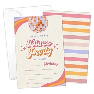 Imagem de HOUSPEAK Cartões de preenchimento de convite de aniversário de discoteca com envelopes (20 unidades), artigos de festa de dança retrô para crianças, adolescentes ou qualquer idade meninos e meninas -