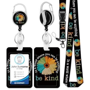 Imagem de HAKUNEI Be Kind Porta-crachá de identificação de margarida com cordão de separação suporte de crachá positivo com carretel retrátil destacável cartão de identificação protetor de identificação carretel de crachá para enfermeira médica funcionários de escritório mulheres