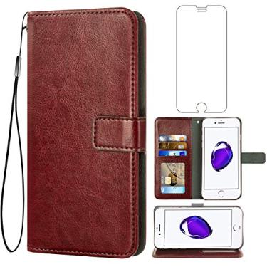 Imagem de Compatível com iPhone 7/8/SE 2020/2022, capa tipo carteira de vidro temperado, protetor de tela de couro com suporte para cartão, capa para iPhone 7, iPhone8, 7s, 8s, SE2020, SE2022, 2, 3, 3ª geração,