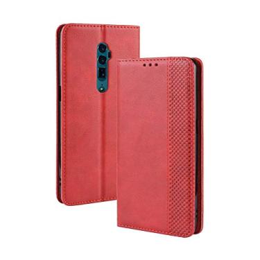 Imagem de Capa para Oppo Reno 1X Zoom, carteira de couro com suporte flip para Oppo Reno 1X Zoom, capa magnética retrô para celular, capa carteira com compartimentos para cartão