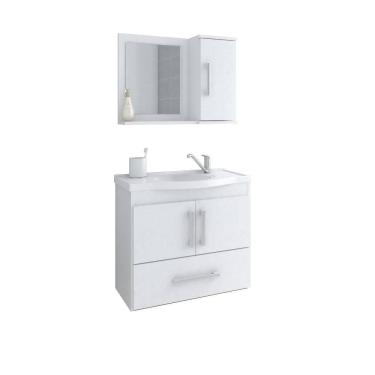 Imagem de Gabinete Para Banheiro Com Lavatório E Espelho Atenas Branco MGM Móveis 65cm