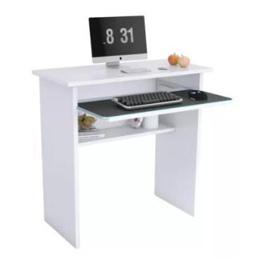 Imagem de Escrivaninha Estudo Home Office Industrial Pra Escritório Cor Branco AJL Mesa Multiuso