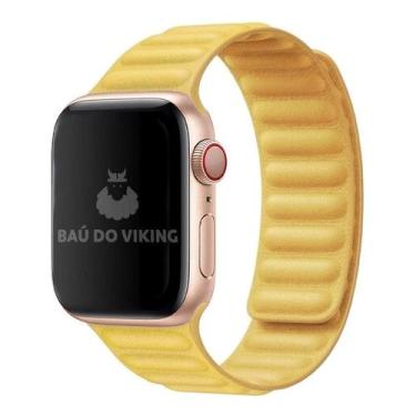 Imagem de Pulseira Couro Link Compatível com Apple Watch 38mm 40mm Amarela - Baú