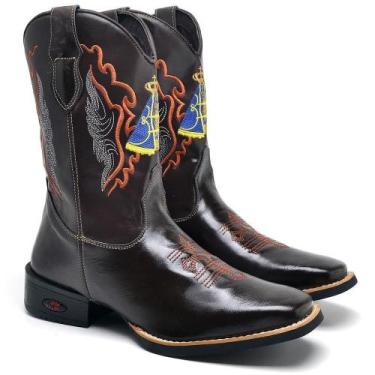 Imagem de Bota Texana Masculina Couro Bordado Nossa Senhora Country - Fakcini, M