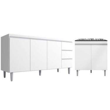 Imagem de Kit Balcão Gabinete Para Pia Andreia 150cm C/ Balcão Cooktop 4 ou 5 Bo