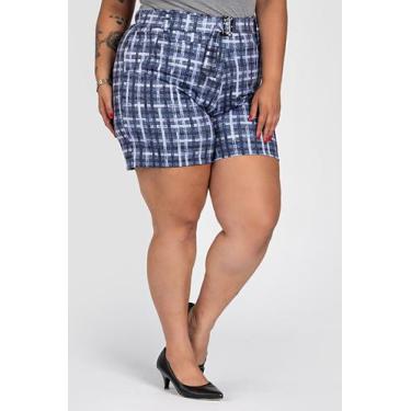 Imagem de Bermuda Feminina Plus Size Suplex Sublimado Xadrez c/ Cinto - Serena, 