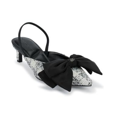 Imagem de KARL LAGERFELD Sandália feminina Sharla Bow Everyday com salto mule, Branco/preto, 37