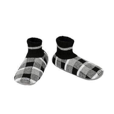 Imagem de Panda Bros Pantufas macias e aconchegantes grossas para uso interno com sola inferior antiderrapante para homens, Botas de treliça cinza, 10-13