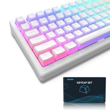 Imagem de XVX Teclas de pudim – Teclas PBT, conjunto de teclas personalizadas com 141 teclas + 24 teclas, perfil OEM, compatibilidade universal para 100%, 75%, 65%, 60% teclado (branco)