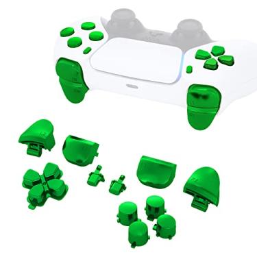 Imagem de eXtremeRate Botões de substituição D-pad R1 L1 R2 L2 Gatilhos Opções de compartilhamento Botões Faciais, Verde Cromado Conjunto Completo Compatível com Controlador ps5 BDM-010 e BDM-020