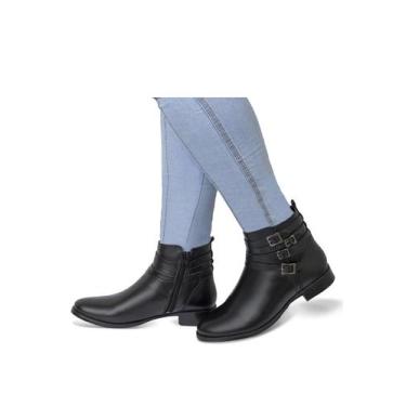 Imagem de Bota Cano Curto Ziper Lateral Em Couro Preto - Flor d'couro, 38