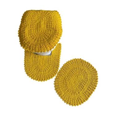 Imagem de Jogo de Tapete Banheiro Em Crochê 3 Peças Colorido Liso - Romacris Bor