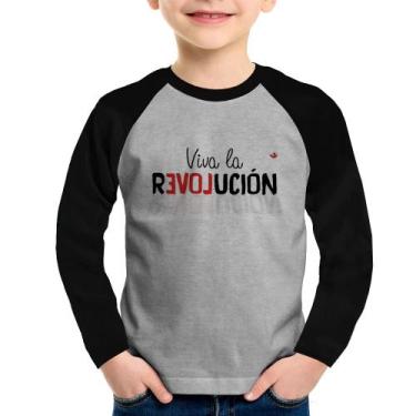 Imagem de Camiseta Raglan Infantil Viva la Revolución Manga Longa - Foca na Moda