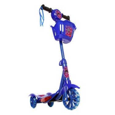 Imagem de Brinquedo Infantil Patinete Scooter 3 Rodas Com Cesta Luz E Som Azul H