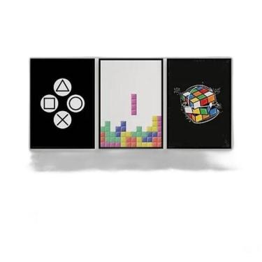 Imagem de Kit 3 Quadros Gamer Cubo Mágico Tetris 33X24Cm