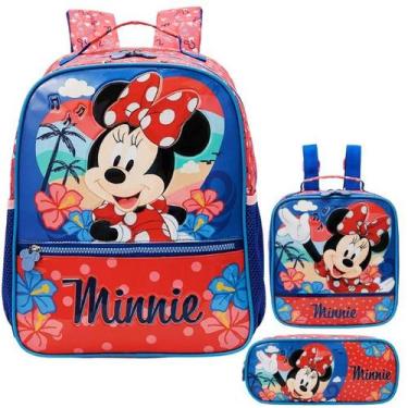 Imagem de Kit Mochila Escolar Minnie Tropical Alças Costas G Lancheira - Xeryus