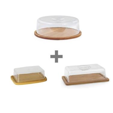 Imagem de Kit Boleira + Manteigueira + Porta Frios Bambu