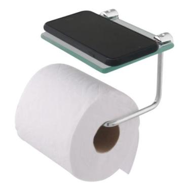 Imagem de Suporte Para Papel Higiênico Com Prateleira Para Celular - Só Acabamen