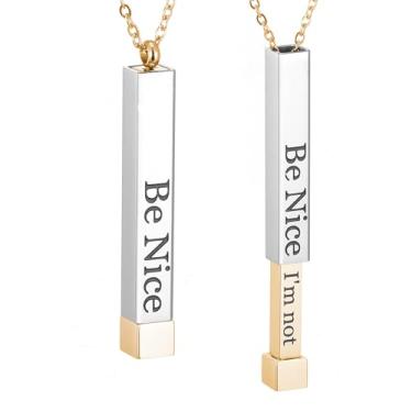 Imagem de SKQIR Be Kind of a Badass Colares femininos com mensagem oculta para melhores amigas irmãs, presentes inspiradores engraçados, colares com pingente de barra vertical, joias, presentes de mordaça para