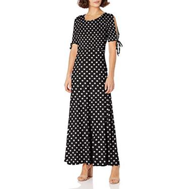 Imagem de Star Vixen Vestido longo feminino Petite manga curta/fenda nas costas com costura skater, Ponto preto/branco, GG