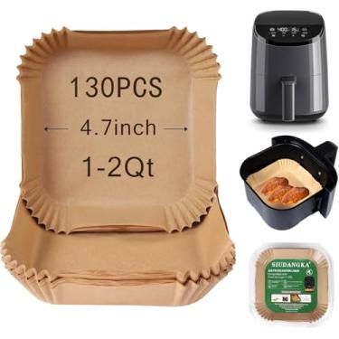 Imagem de SIUDANGKA Forros de fritadeira a ar pequenos descartáveis de 2 litros para fritadeira a ar COSORI 2,1 Qt, 100 peças de mini forros de fritadeira a ar, assadeira de papel pergaminho para acessórios