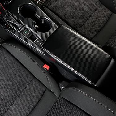 Imagem de Bwen Capa de console central de carro adequada para 11º Honda Civic 2022, capa de apoio de braço de carro de couro impermeável, protetor de braço automotivo, fibra de carbono preta