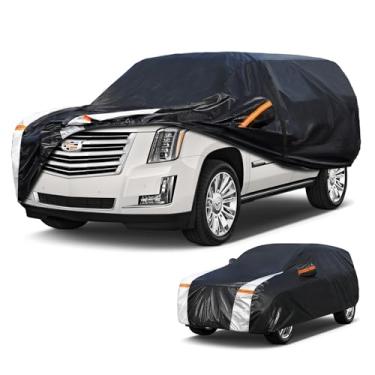 Imagem de Cotryvox Capa de carro SUV grande para Cadillac Escalade 100% à prova d'água para todos os climas, capas externas completas para uso externo, chuva, sol, vento, proteção UV.