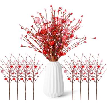 Imagem de AmFor Pacote com 8 palhetas de coração com glitter para o Dia dos Namorados, 40,6 cm artificial, vermelho e rosa, hastes de frutas silvestres para presentes de Dia dos Namorados, casamento,