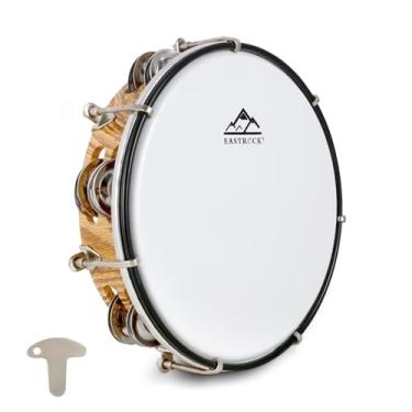 Imagem de EASTROCK Pandeiro de 20 cm ajustável para adultos pandeiros de plástico de mão com fileira dupla de metal jingles de percussão instrumento musical de 20 cm leve