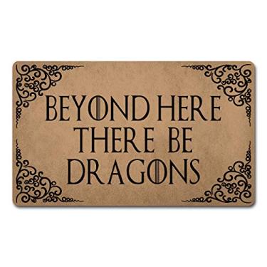 Imagem de Tapetes de porta antiderrapantes Dew XIA engraçados para entrada de casa, tapete de borracha, tapetes de cozinha, tapetes de cozinha e tapetes de 46 cm (L) x 76 cm (C), Beyond Here There Be Dragons, 1