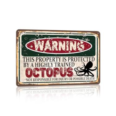 Imagem de RCXsigns Placa de Metal de Polvo Vintage, Aviso de Que Esta Propriedade É Protegida Por Um Polvo Altamente Treinado Placas de Lata Engraçadas 12X8"