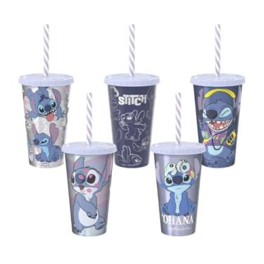 Imagem de Kit Stitch 5 Copos Refri com Canudo 500ml Lembrancinha Festa