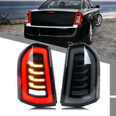 Imagem de glistuning Conjunto de luzes traseiras de LED compatível com Chrysler 300 300C 2011-2014 Animação de inicialização sequencial sequencial acessório de lâmpadas traseiras cinza
