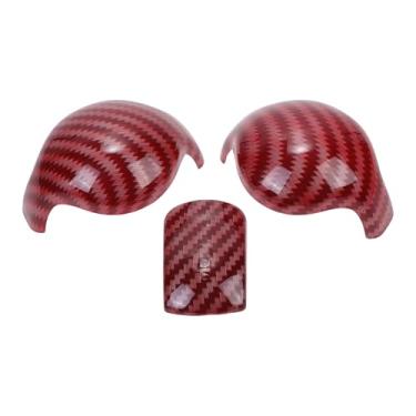 Imagem de TUCKBOLD Capa decorativa de botão de mudança de marchas para Ford para Mustang 2015-2023 console acabamento interior adesivo decoração de fibra de carbono vermelho suporte adesivo 1 conjunto