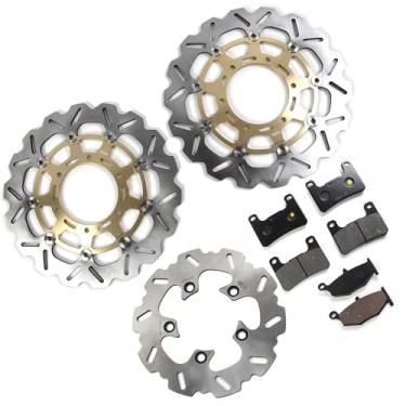 Imagem de Discos e pastilhas de disco de freio dianteiros e traseiros flutuantes compatíveis com Suzuki GSXR 600 750 2008-2010, GSXR 1000 2009-2010, acessórios de substituição de motocicleta pretos