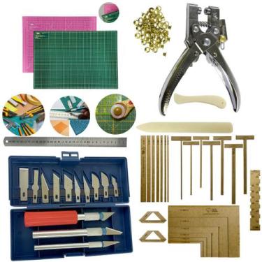 Imagem de Kit Base de Corte 60x45 Cartonagem Gabaritos Alicate Fura Prega Ilhós 