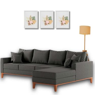 Imagem de  Sofá Beny com Chaise Direita, 2,60x1,40m, 4 Lugares, Linho, Base em Madeira.