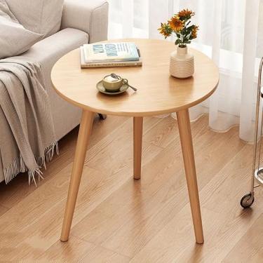 Imagem de Kuabner Mesa de centro rústica moderna com pernas triangulares, madeira maciça, design que economiza espaço para pequenos apartamentos, sala de estar, loft ou escritório em casa (30 x 30 x 52 cm)