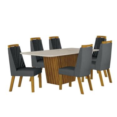Imagem de Mesa de Jantar Liz 180x90 Freijó Off White com 6 Cadeiras Freijó Joli Chumbo - Leifer Móveis