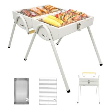 Imagem de paxlloonge Churrasqueira a carvão, churrasqueira portátil atualizada, churrasqueira a carvão dupla face, adequada para 4 a 6 pessoas com alça para churrasqueira externa, pequena churrasqueira de