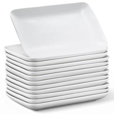 Imagem de Irenare 12 peças, pratos de salada retangulares de 23 cm, pratos de sobremesa de porcelana retangular, bandeja de servir aperitivos, travessas retangulares de porcelana para jantares de sushi de